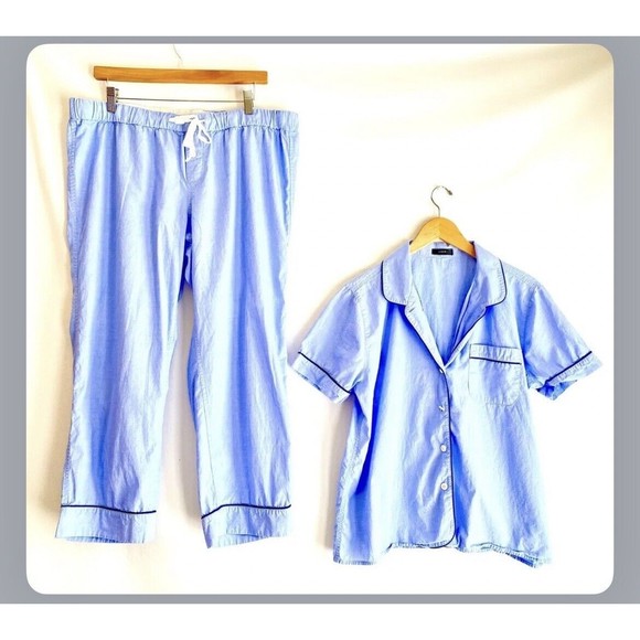J. Crew Other - J. Crew Blue Short Sleeve Top And Crop Pajama Pants Set Sz Large